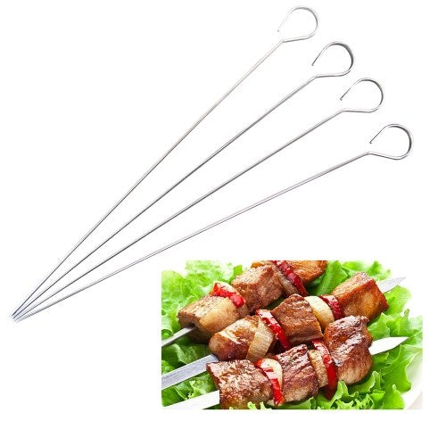 12 Pcs 13.3 Inches Kabob Skewers Flat Metal BBQ Skewers Stainless Steel Kebob Sticks