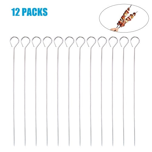 12 Pcs 13.3 Inches Kabob Skewers Flat Metal BBQ Skewers Stainless Steel Kebob Sticks