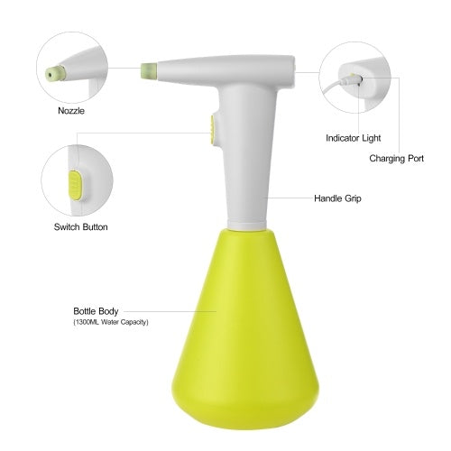 1300ML Electric Sprayer Watering Spraying Sprinkling Can Spray Bottle with Rechargeable 2000mAh Battery for Home Cleaning Gardening Watering