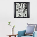 Digital Wall Clock with Temperature & Humidity 8.6'' Large Display Time/ Date/ Week Alarm Clock & Snooze ℃/ ℉ Selectable Indoor Thermo-hygrometer Accurate Weather Monitor for Home Office (Black)