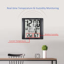 Digital Wall Clock with Temperature & Humidity 8.6'' Large Display Time/ Date/ Week Alarm Clock & Snooze ℃/ ℉ Selectable Indoor Thermo-hygrometer Accurate Weather Monitor for Home Office (Black)