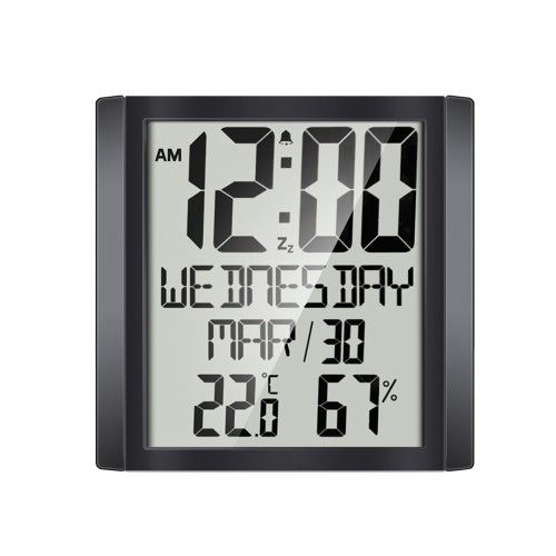 Digital Wall Clock with Temperature & Humidity 8.6'' Large Display Time/ Date/ Week Alarm Clock & Snooze ℃/ ℉ Selectable Indoor Thermo-hygrometer Accurate Weather Monitor for Home Office (Black)