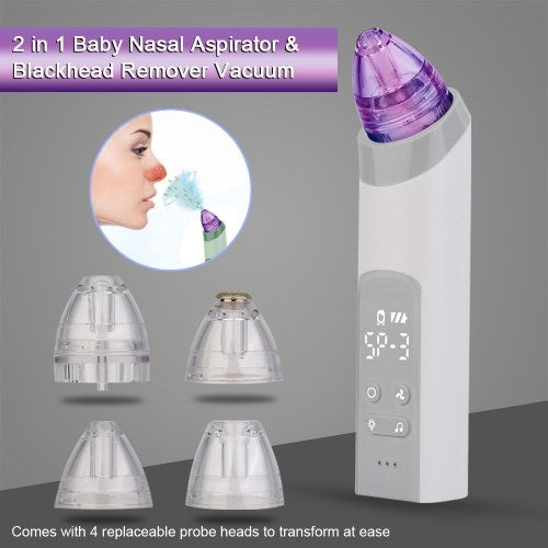 2 in 1 Baby Nasal Aspirator & Blackhead Remover Vacuum Electric Nose Suction Nose Cleaner with 3 Suction Strengths LED Display