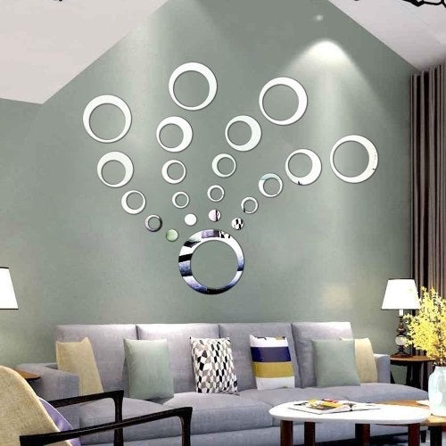 24 Pieces Removable Acrylic Mirror Wall Sticker Decal for Living Room Bedroom Home DIY Wall Decor Decoration Silver