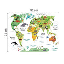 Large Kids Educational Animal Landmarks World Map Peel & Stick Wall Decals Stickers Home Decor Art for Nursery