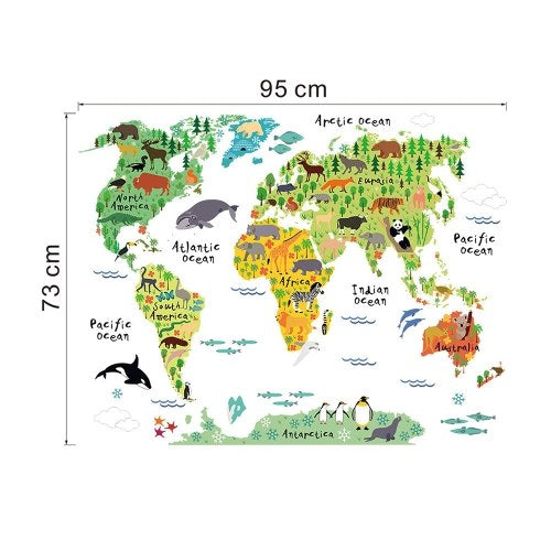 Large Kids Educational Animal Landmarks World Map Peel & Stick Wall Decals Stickers Home Decor Art for Nursery