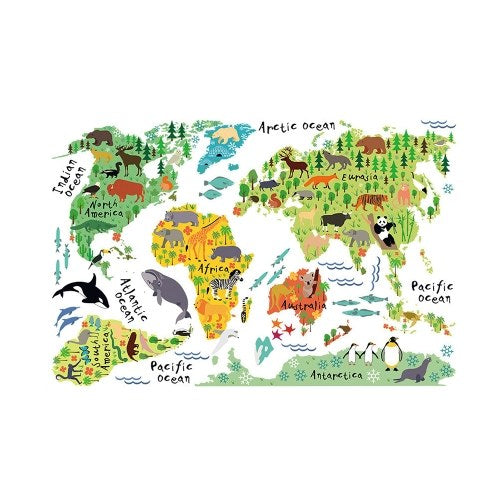 Large Kids Educational Animal Landmarks World Map Peel & Stick Wall Decals Stickers Home Decor Art for Nursery