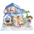 Dollhouse Miniature DIY Mini House Kit with Led Lights and Furniture for Gift Set