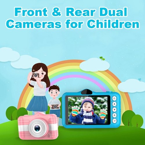 X600 3.5inch Kids Digital Camera Full HD 1080P Mini Children Camera，Cartoon Kids Toy Camera，Built-in 400mAh Battery Support 32GB Memory Card，Front & Rear Dual Cameras，Child Video Camcorder（Blue）