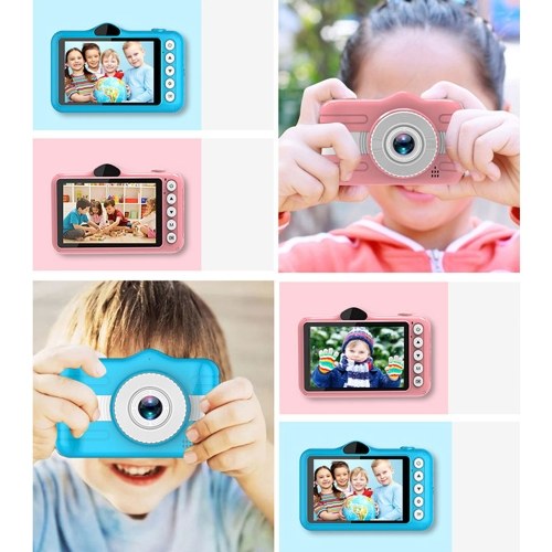 X600 3.5inch Kids Digital Camera Full HD 1080P Mini Children Camera，Cartoon Kids Toy Camera，Built-in 400mAh Battery Support 32GB Memory Card，Front & Rear Dual Cameras，Child Video Camcorder（Blue）