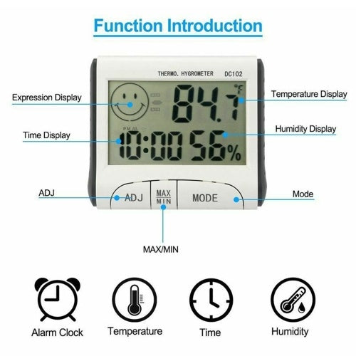 Minitype Digital Indoor Thermometer Hygrometer Clock DC102 LCD Screen