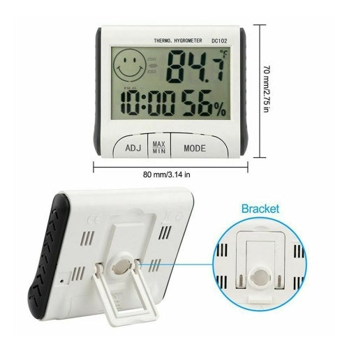 Minitype Digital Indoor Thermometer Hygrometer Clock DC102 LCD Screen