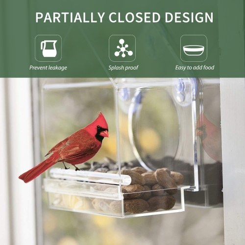 Bird Feeder House Window Bird Feed Box Parrot Food Feeder Outdoor Birdfeeders Acrylic Bird Feeding Device with 4 Suction Cups