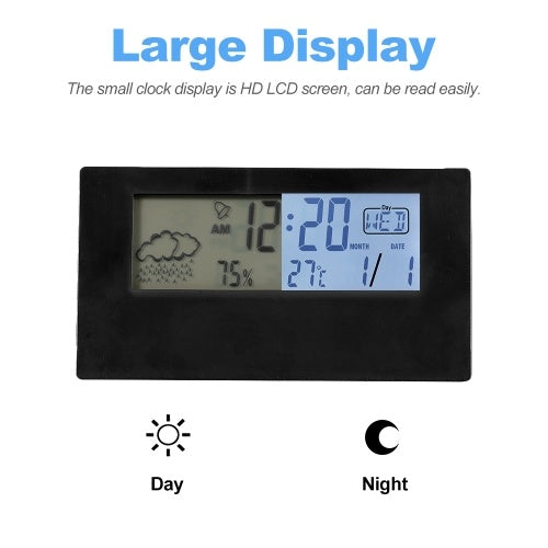 LED Display Digital Alarm Clock Battery Operated Smart Night Light Easy Operation Clock Bedroom Clock (Black)