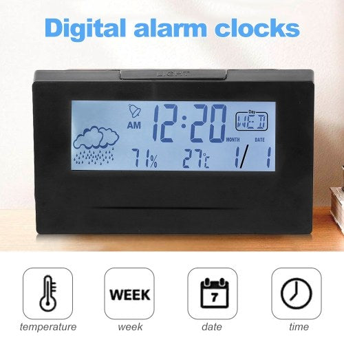 LED Display Digital Alarm Clock Battery Operated Smart Night Light Easy Operation Clock Bedroom Clock (Black)