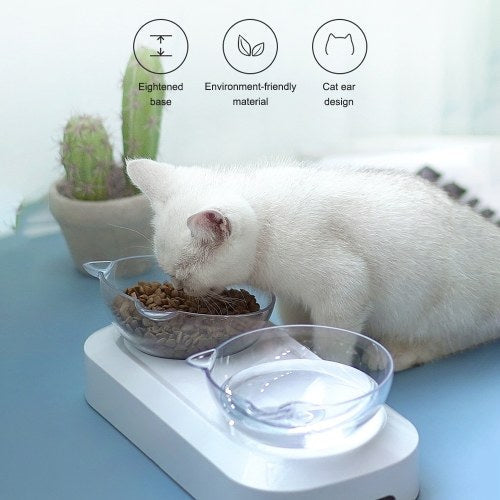 Pet Feeding Bowl 15º Tilted Design for Neck Protection Elevated Single or Double Bowls