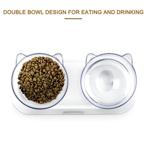 Pet Feeding Bowl 15º Tilted Design for Neck Protection Elevated Single or Double Bowls