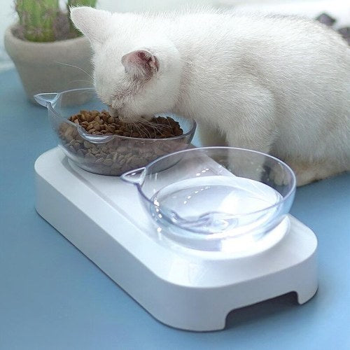 Pet Feeding Bowl 15º Tilted Design for Neck Protection Elevated Single or Double Bowls