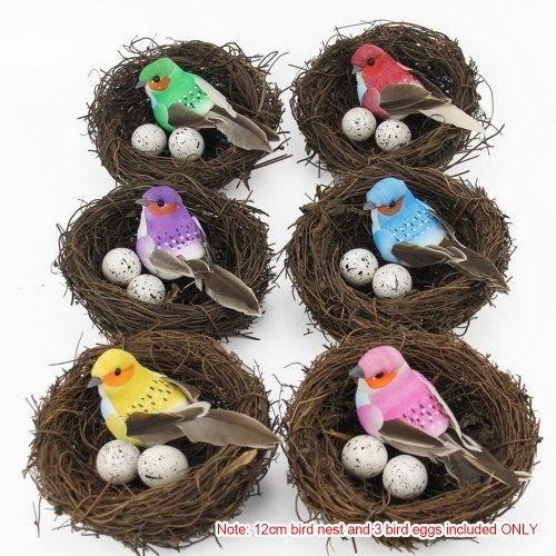 Bird Nest Crafts with 3 Bird Eggs Handmade Easter Rattan Bird House Home Decoration