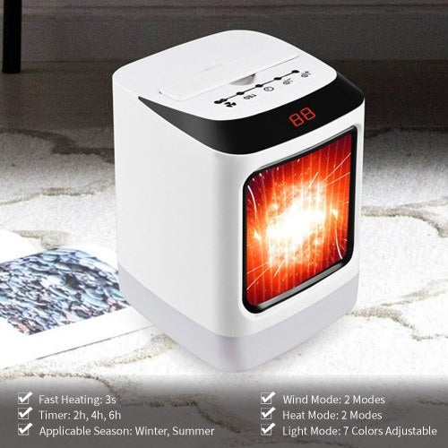 Electric Space Heater Fan with Timer Colorful Light LCD Display Heater