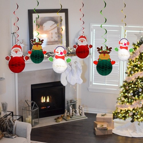 6PCS Christmas Hanging Swirls Decoration Snowman Elk Santa Claus Shaped Christmas Party Supplies