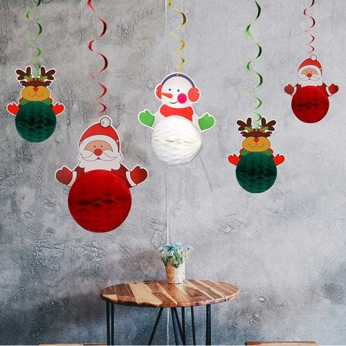 6PCS Christmas Hanging Swirls Decoration Snowman Elk Santa Claus Shaped Christmas Party Supplies