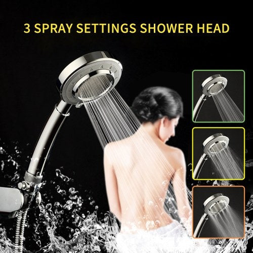 3 Spray Settings Shower Head Water Saving High Pressure Handheld Showerhead