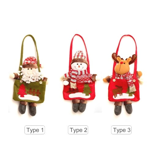 Christmas Candy Tote Bag Xmas Santa Claus Snowman Elk Pattern Reusable Tote Bags