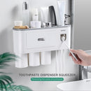 Toothbrush Rack with Toothpaste Dispenser Squeezer Magnetic Toothbrush Cup Drawer Wall Mounted