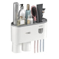 Toothbrush Rack with Toothpaste Dispenser Squeezer Magnetic Toothbrush Cup Drawer Wall Mounted