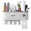 Toothbrush Rack with Toothpaste Dispenser Squeezer Magnetic Toothbrush Cup Drawer Wall Mounted