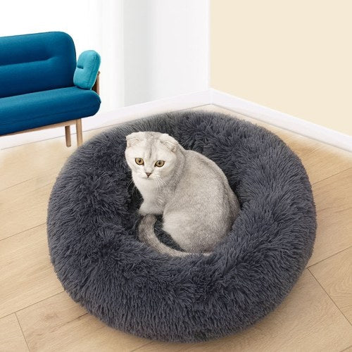 Bedding Plush Faux Fur Round Pet Dog Bed (Dark Grey,16'')