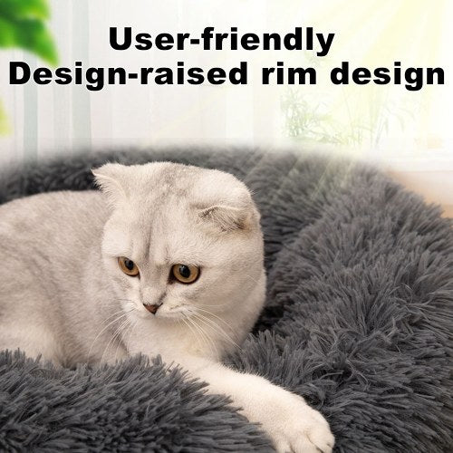 Bedding Plush Faux Fur Round Pet Dog Bed (Dark Grey,16'')