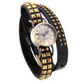 Women Lady Quartz Wrist Watch Rivet Round Wrap Strap Bracelet Genuine Cow Leather