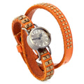 Women Lady Quartz Wrist Watch Rivet Round Wrap Strap Bracelet Genuine Cow Leather