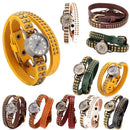 Women Lady Quartz Wrist Watch Rivet Round Wrap Strap Bracelet Genuine Cow Leather