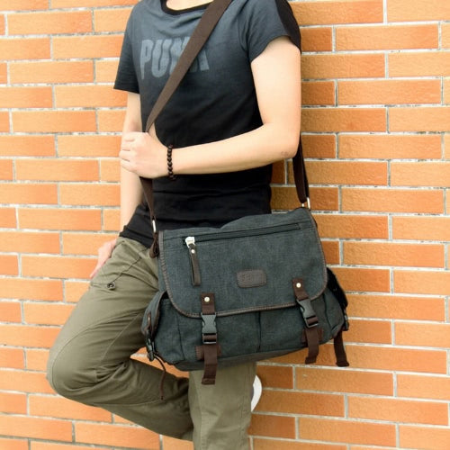 Men's Canvas Vintage Crossbody Satchel Shoulder Casual Messenger School Book Bag Black