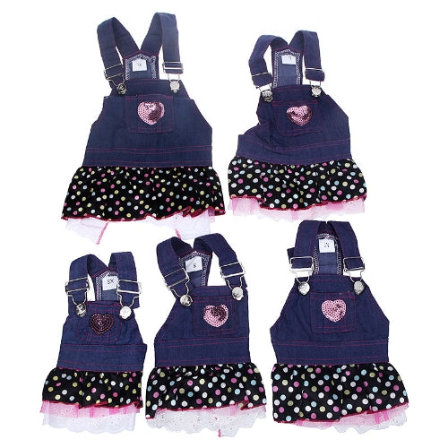 Fashion Pet Dog Clothes Jean Skirt Dress Lovely Lace Heart Apparel Costume