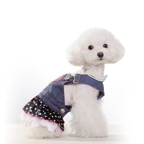 Fashion Pet Dog Clothes Jean Skirt Dress Lovely Lace Heart Apparel Costume