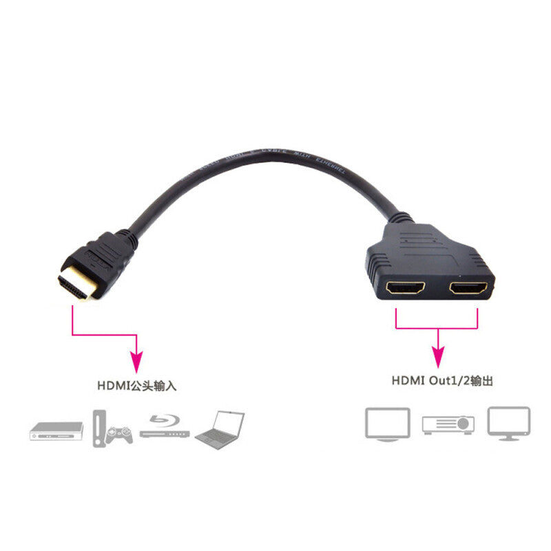 محول إشارة مزدوج سبليت HDMI 1 إلى 2 - أسود