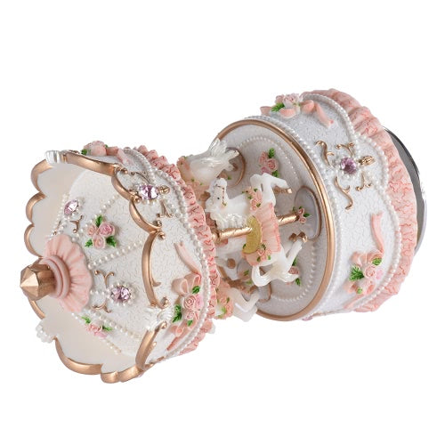 Laxury Windup 3-horse Carousel Music Box Creative Artware Gift