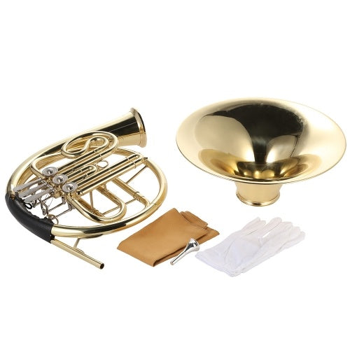 ammoon French Horn B/Bb Flat 3 Key Brass Gold Lacquer Single-Row Split Wind Instrument