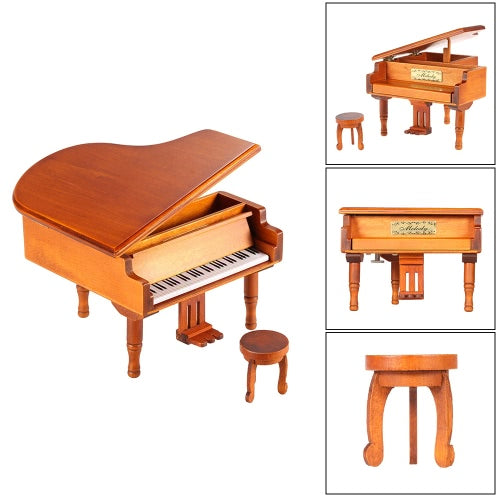 Windup Wooden Piano Musical Box Classical Melody Music Box Castle in the Sky Melody Gift for Children Girls