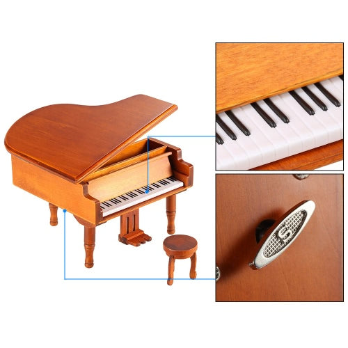 Windup Wooden Piano Musical Box Classical Melody Music Box Castle in the Sky Melody Gift for Children Girls