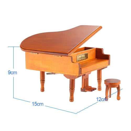 Windup Wooden Piano Musical Box Classical Melody Music Box Castle in the Sky Melody Gift for Children Girls