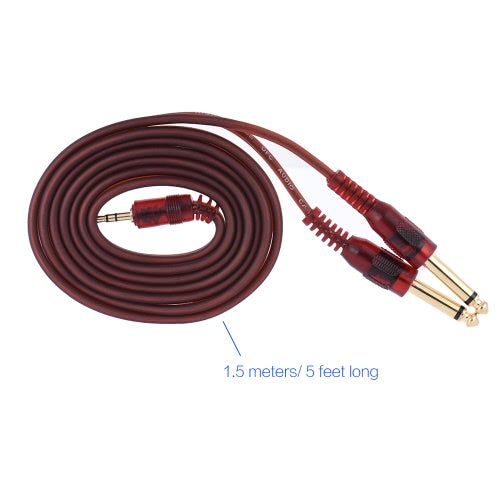 1.5m / 5ft Stereo Audio Cable Cord Wire 3.5mm 1/8" Male to Dual 6.35mm 1/4" TRS Male Plug for Computer Mixer Mixing Console