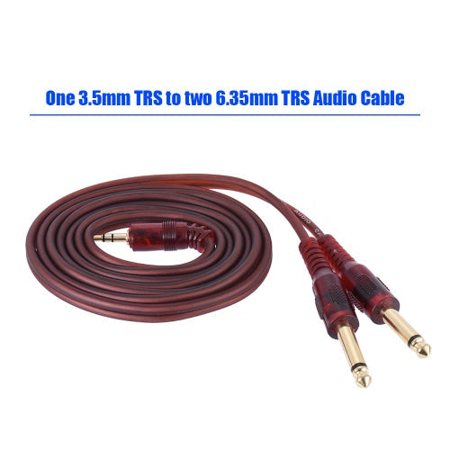 1.5m / 5ft Stereo Audio Cable Cord Wire 3.5mm 1/8" Male to Dual 6.35mm 1/4" TRS Male Plug for Computer Mixer Mixing Console