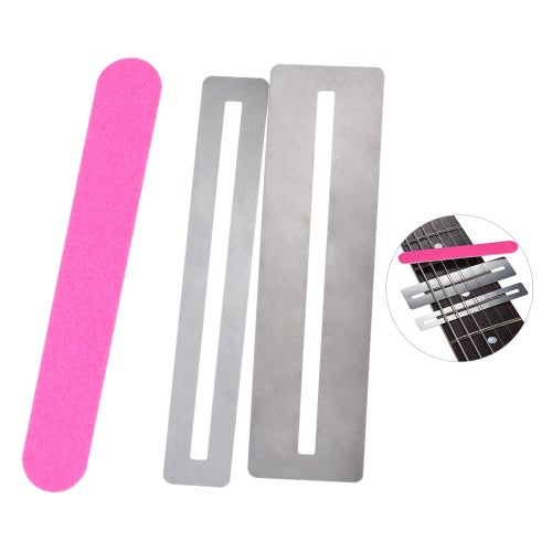 2pcs Stainless Steel Fretboard Guard Protector & Fretwire File Sanding Cleaning Polish Luthier Tool Set