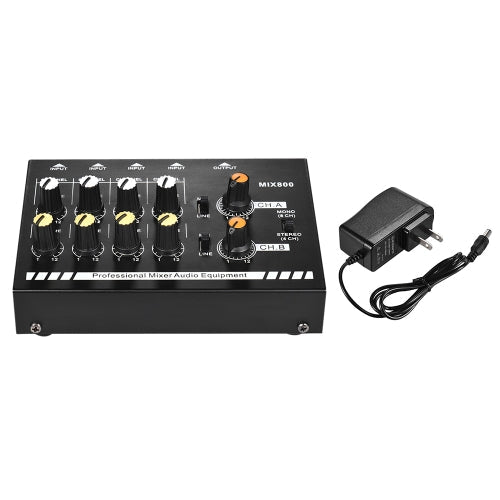 Compact Size 8-Channels Mono/Stereo Audio Sound Line Mixer with Power Adapter