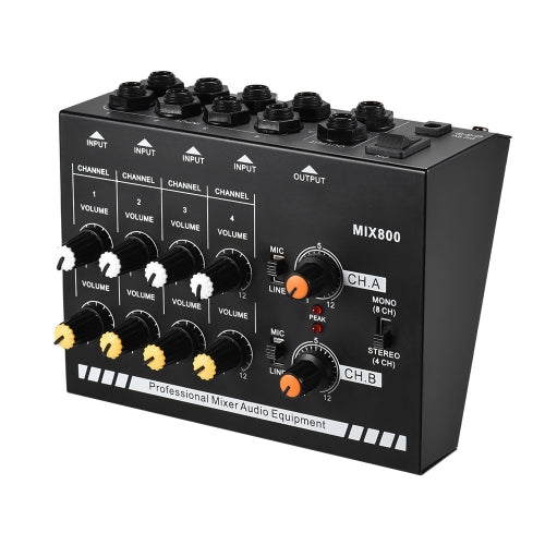 Compact Size 8-Channels Mono/Stereo Audio Sound Line Mixer with Power Adapter